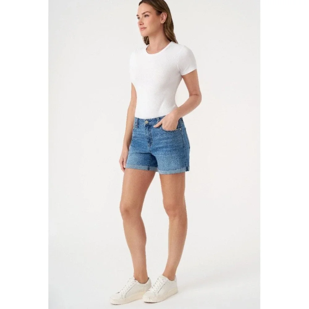 Seven7 Relaxed Bermuda Denim Shorts Women's 6 Mid Rise Cuffed Outdoor Casual